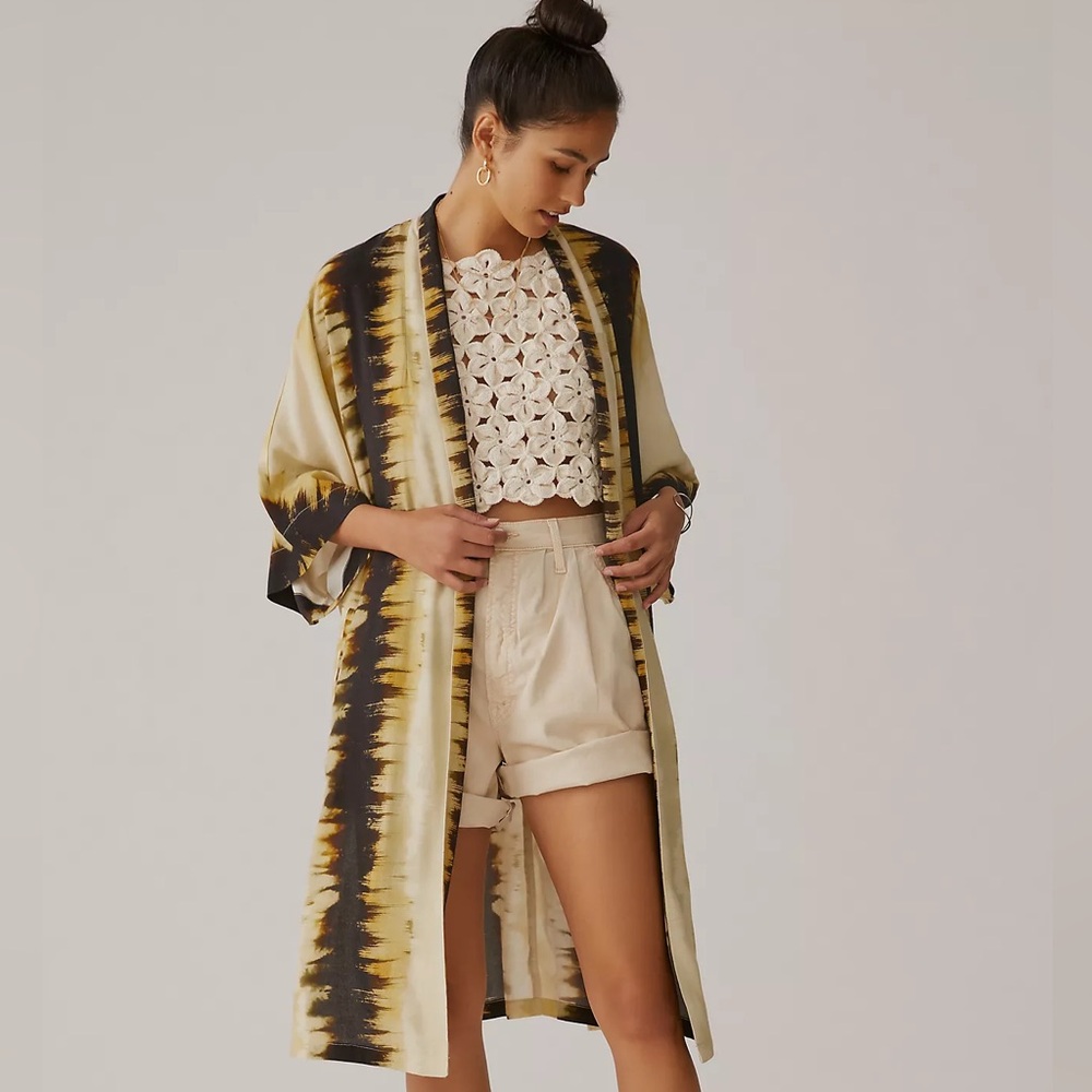 Anthropologie Bl-nk Tie-Dye Fade Kimono O/S Boho Neutral Summer Vacation